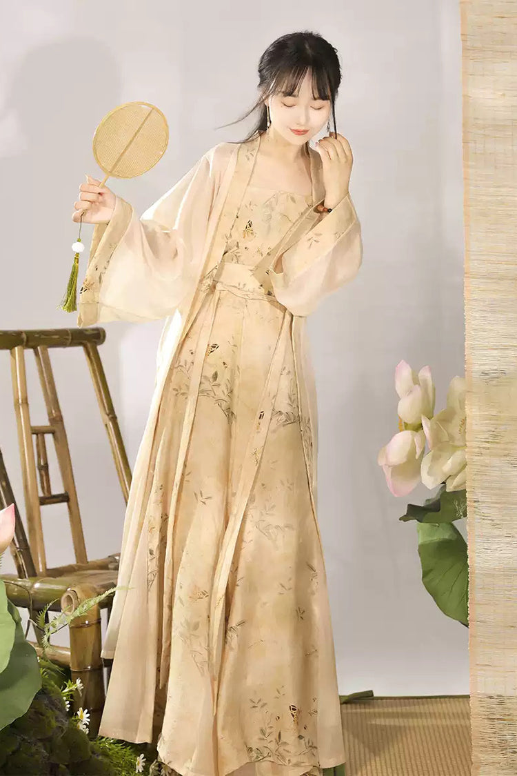 Ivory Song Dynasty High Waisted Printed Women's Classic Chinese Style Hanfu Dress Set - Ivory - 1