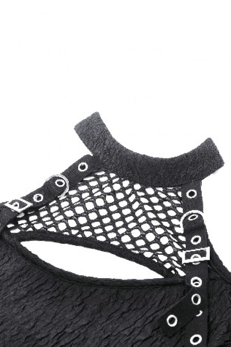 Black Off Shoulder Long Sleeves Cut-Out Spliced Mesh Women's Punk Top - Product - 10