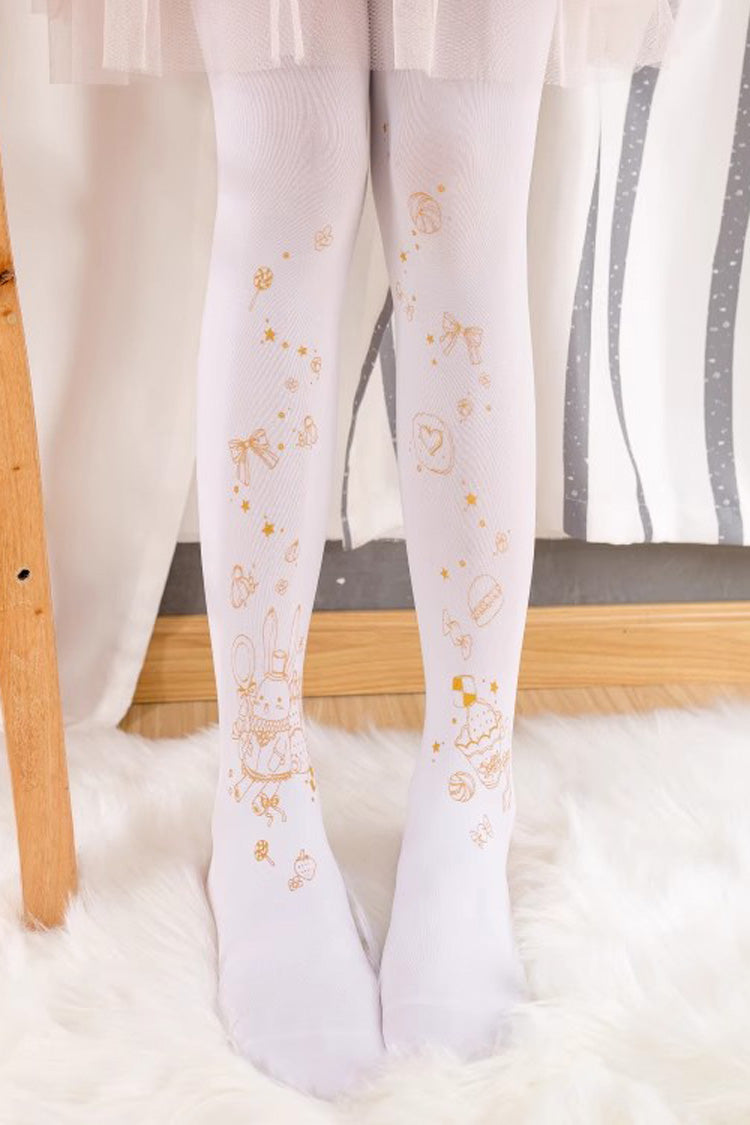 White Hot Stamping Print Sweet Lolita Pantyhose 11 Styles - Style6 - 6