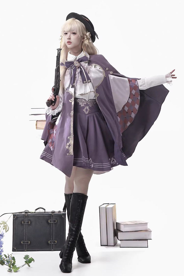 Purple [Magic Carnival] Printed Ruffled Embroidered Bow Gothic Ouji Lolita Skirt Set - Product - 4