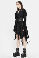 Black Punk Asymmetric Mesh Unedged Womens Dress With Belt - Product - 5
