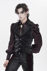 Black Lapel Collar Jacquard Lace Slim Men's Gothic Vest - Product - 9