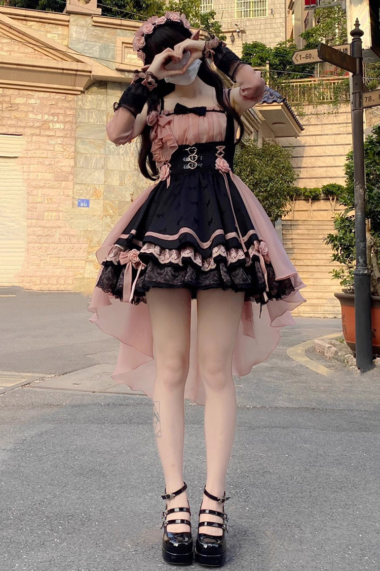 Black/Pink Multi-layer Ruffle Bowknot Sweet Princess Lolita Dress - Product - 2