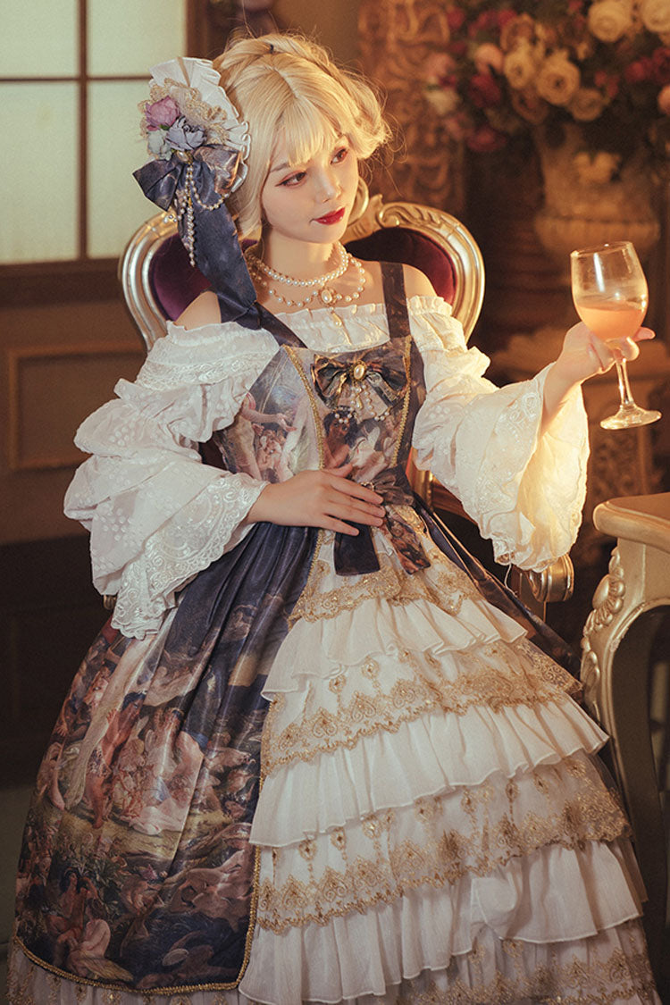 Navy Blue Strapless Night'S Dream Print Cardigan Classic Lolita JSK Dress - Product - 4
