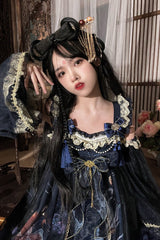 [Nine-tailed fox] Print Ruffle Bowknot Classic Chinese Style Princess Lolita Jsk Dress 2 Colors - Product - 9