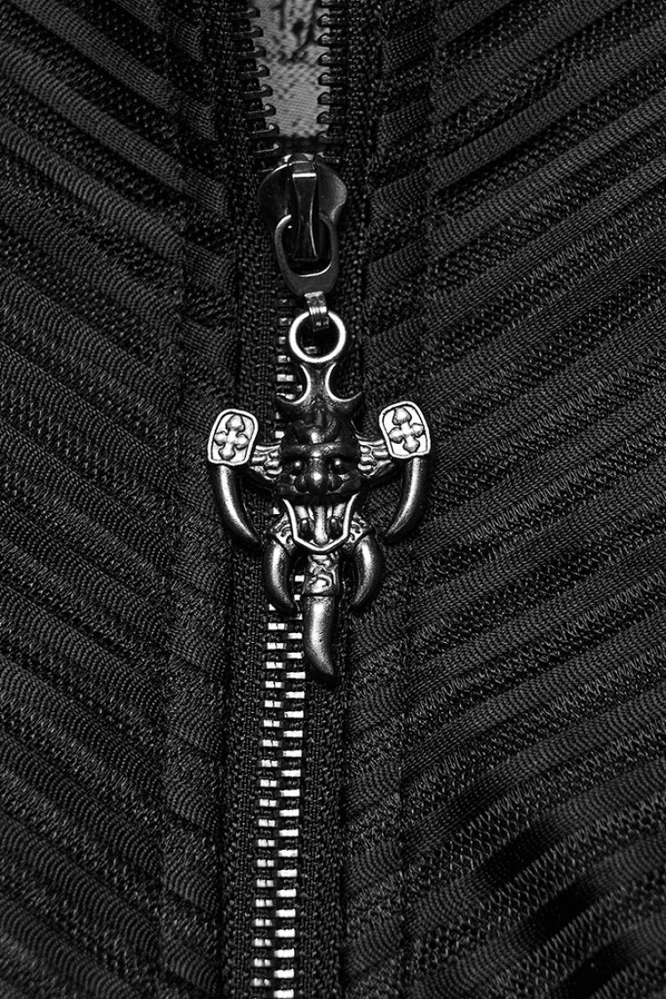 Black Stand Collar Long Sleeves Stitching Zipper Eyelet Men's Punk Jacket - Product - 5