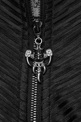 Black Stand Collar Long Sleeves Stitching Zipper Eyelet Men's Punk Jacket - Product - 5