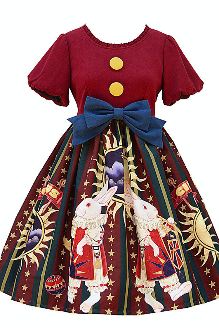 Antique Doll Print Christmas Bowknot Sweet Lolita OP Dress - Product - 7