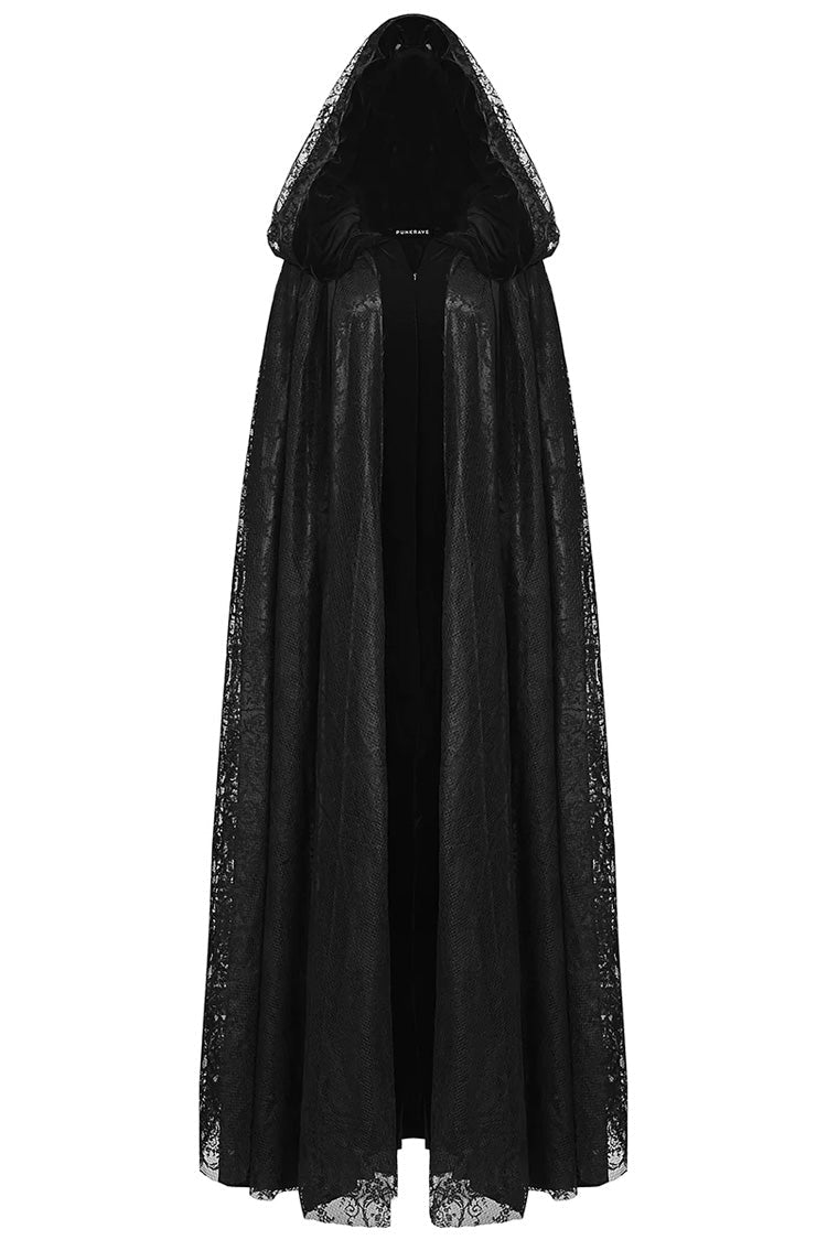 Black Hooded Hollow Womens Gothic Cloak Cape Long Coat - Product - 8