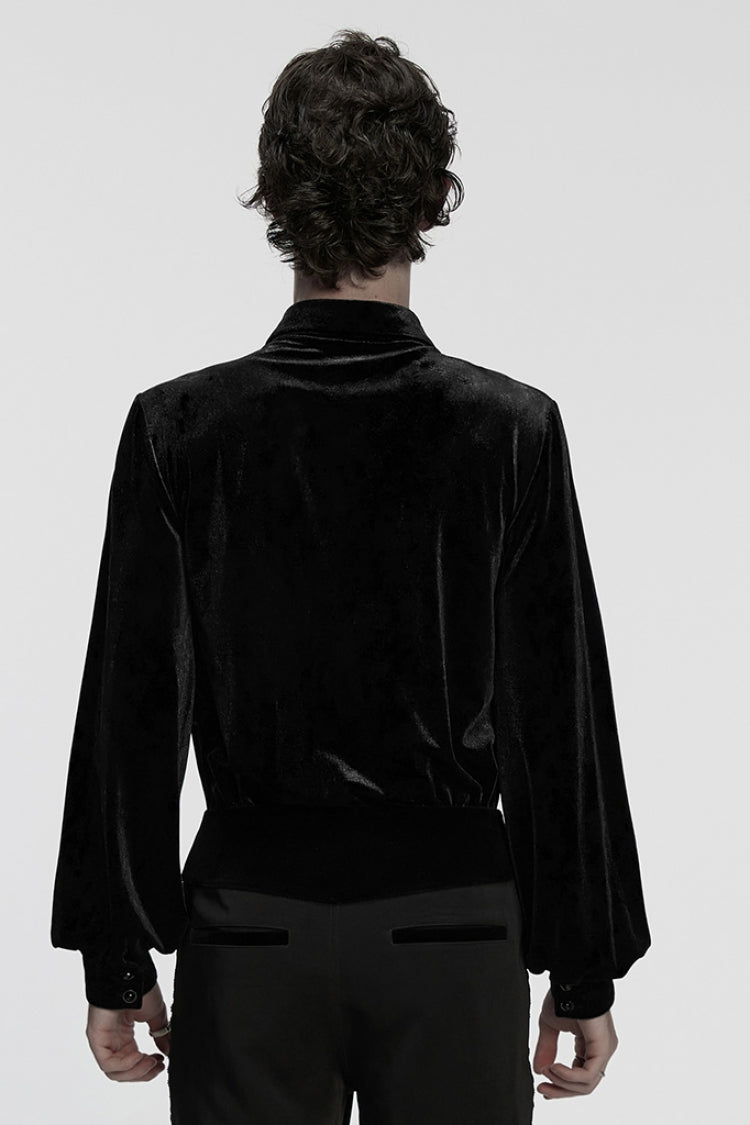 Black Lapel Collar Long Puff Sleeves Men's Gothic Blouse - Product - 3