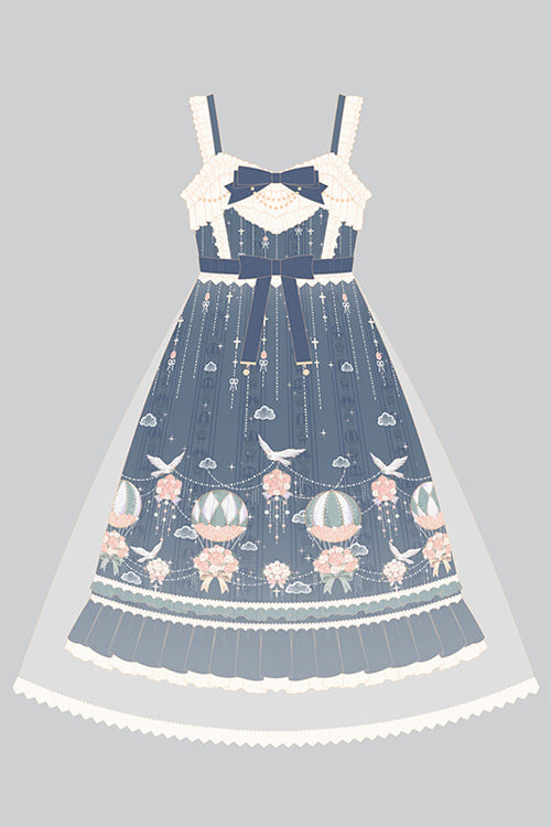 Blue Chiffon Flower Wedding Wearing Veil Princess Sweet Lolita JSK Dress - Product - 6