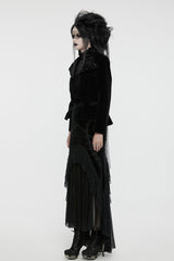 Black Swallow-tailed Velvet Long Sleeves Women's Gothic Jacket - Product - 4