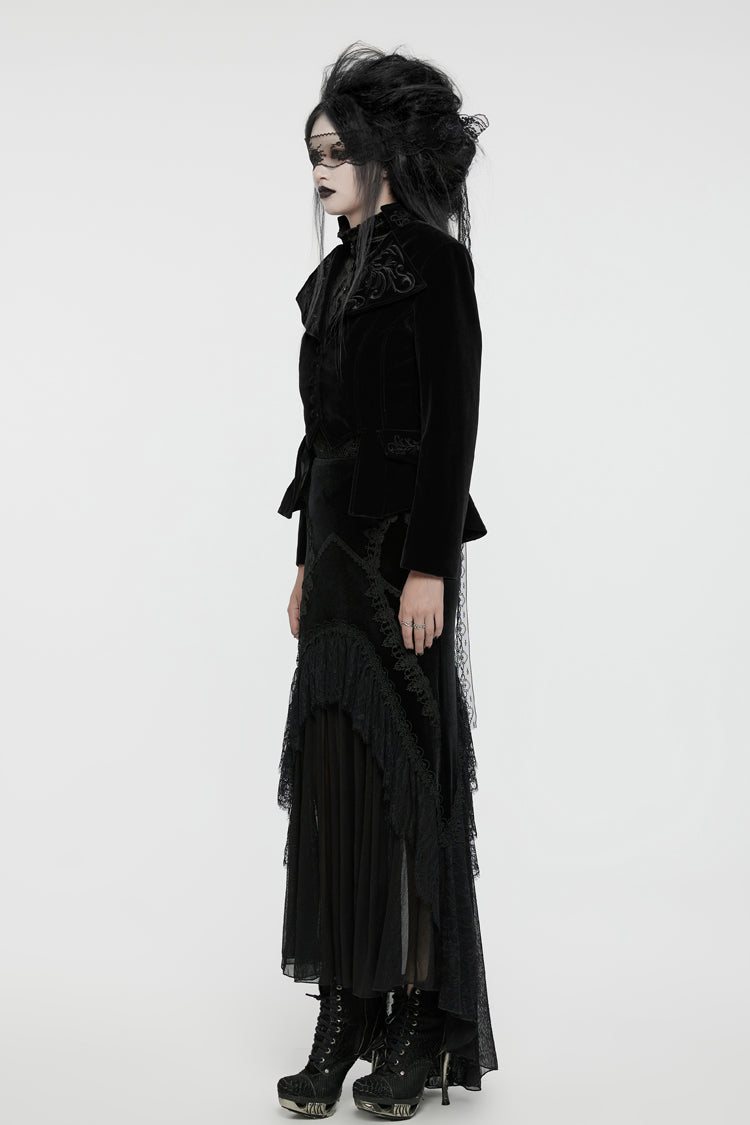 Black Swallow-tailed Velvet Long Sleeves Women's Gothic Jacket - Product - 4