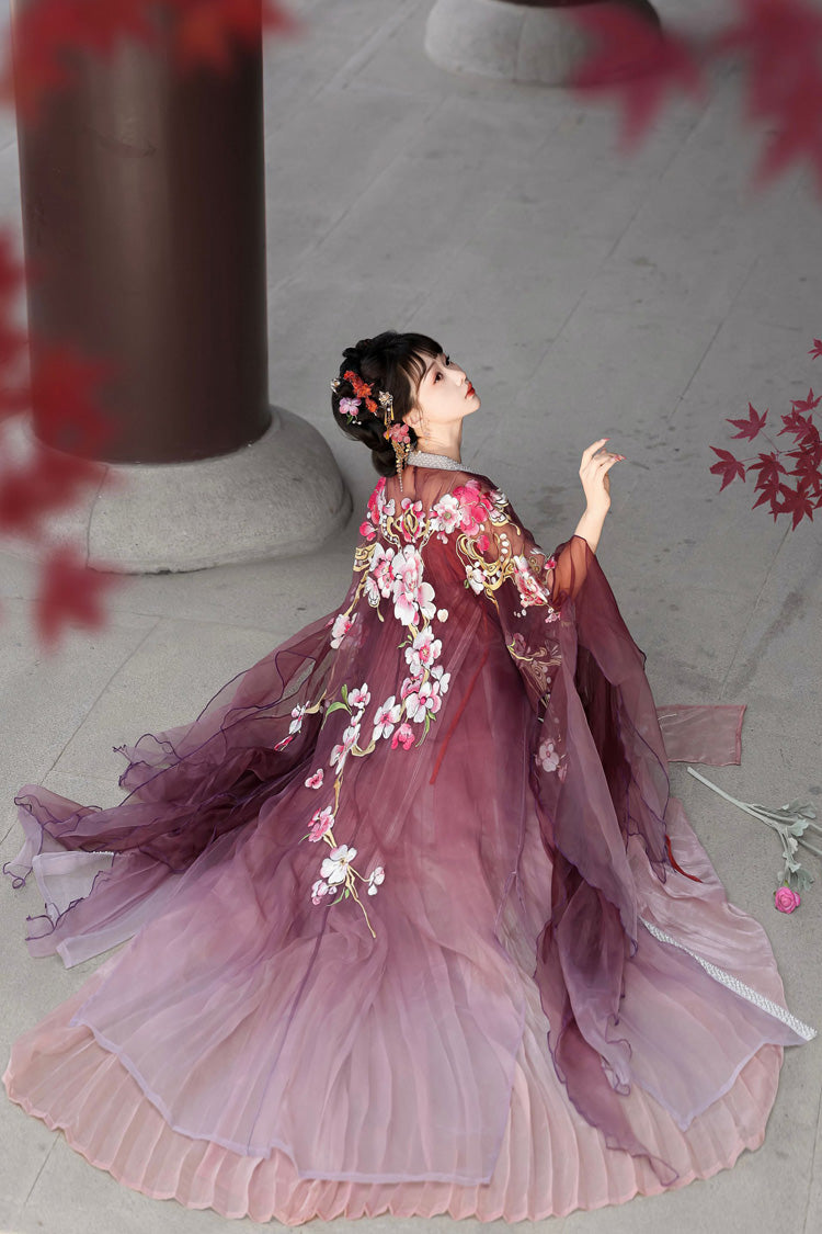 Red Long Sleeves Embroidery Sweet Tang-style Hezi Hanfu Dress Full Set - Product - 5