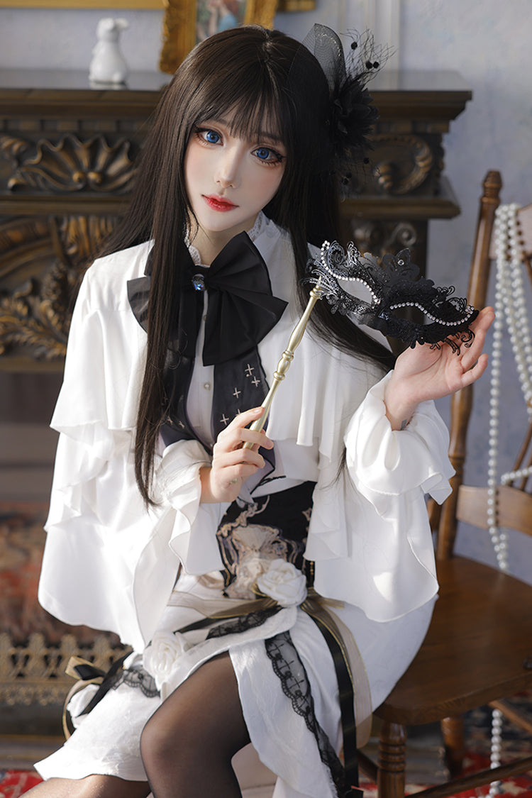 White [Star Gate] Jacquard Embroidery Bowknot Irregular Sweet Elegant Princess Lolita Skirt - Product - 9