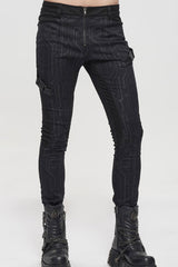 Black Punk Casual Circuit Diagram Print Asymmetric Decoration Men's Long Pants - Black - 1