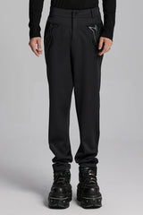 Black Leather Trim Stitching Rivet Men's Punk Pants - Black - 1