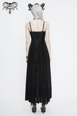 Red Front Chest Decals Dense Velvet Long Women's Gothic Sling Dress - Product - 6