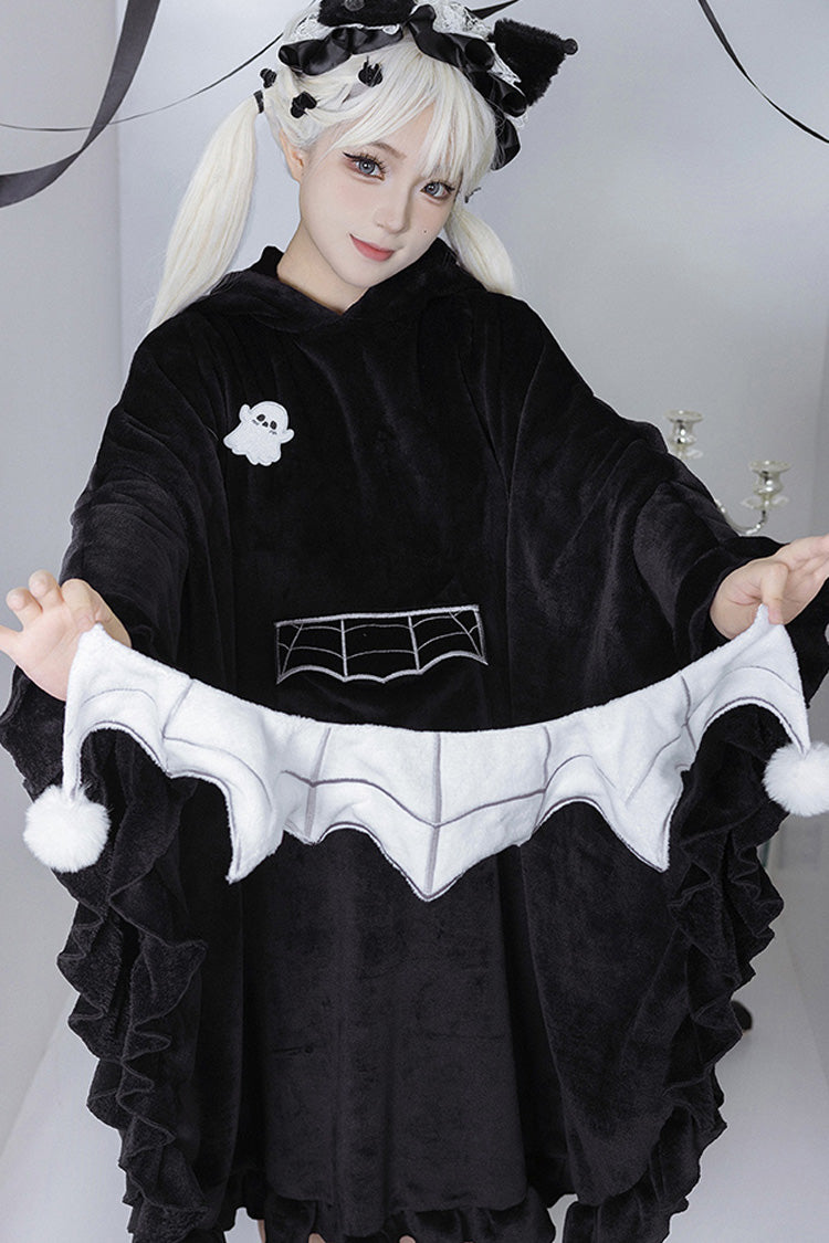 Black Bat Ruffle Hooded Sweet Lolita Coat Cloak - Product - 7