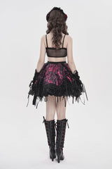 Black/Red Off Shoulder Bow Lace Color-Blocked Strappy Pleated Women's Gothic Corset - Product - 4