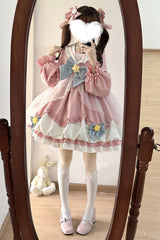[Pray Star] Long Sleeves Double-Layered Ruffle Bowknot Stitching Lace Sweet Lolita Dress 5 Colors - Product - 20