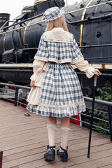 Grey/Blue [Morning Tune] Sleeveless High Waisted Print Ruffle Asymmetric Sweet Lolita Strap Dress - Product - 2