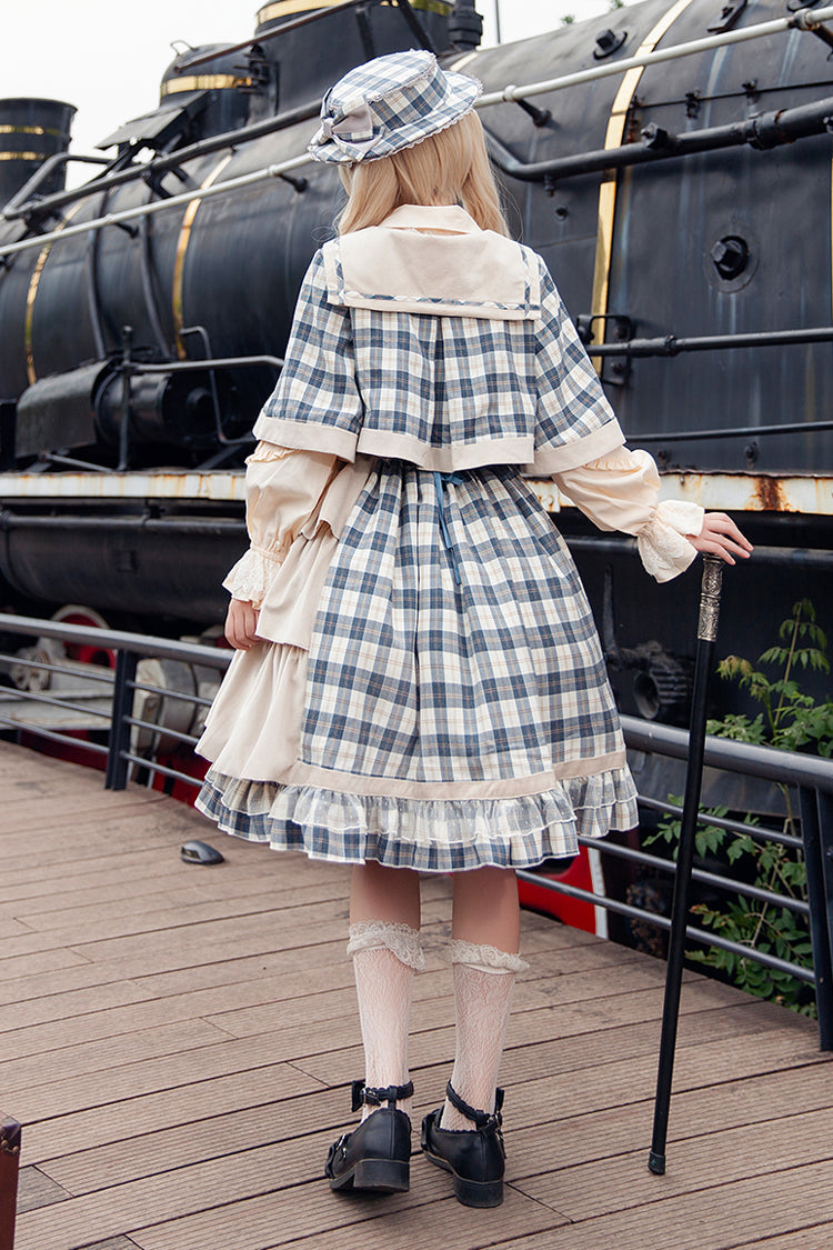 Grey/Blue [Morning Tune] Sleeveless High Waisted Print Ruffle Asymmetric Sweet Lolita Strap Dress - Product - 2