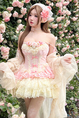 Pink [Pure Dream Flower Love] Multi-Layered Ruffle Embroidery Bowknot Lace Sweet Lolita Jsk Dress - Pink - 1