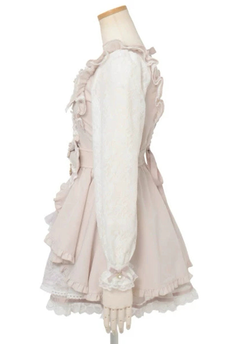 Gothic Square Collar Long Sleeves Ruffled Bow Jirai Kei Plus Size Japanese Lolita Dress Set 3 Colors - Product - 2