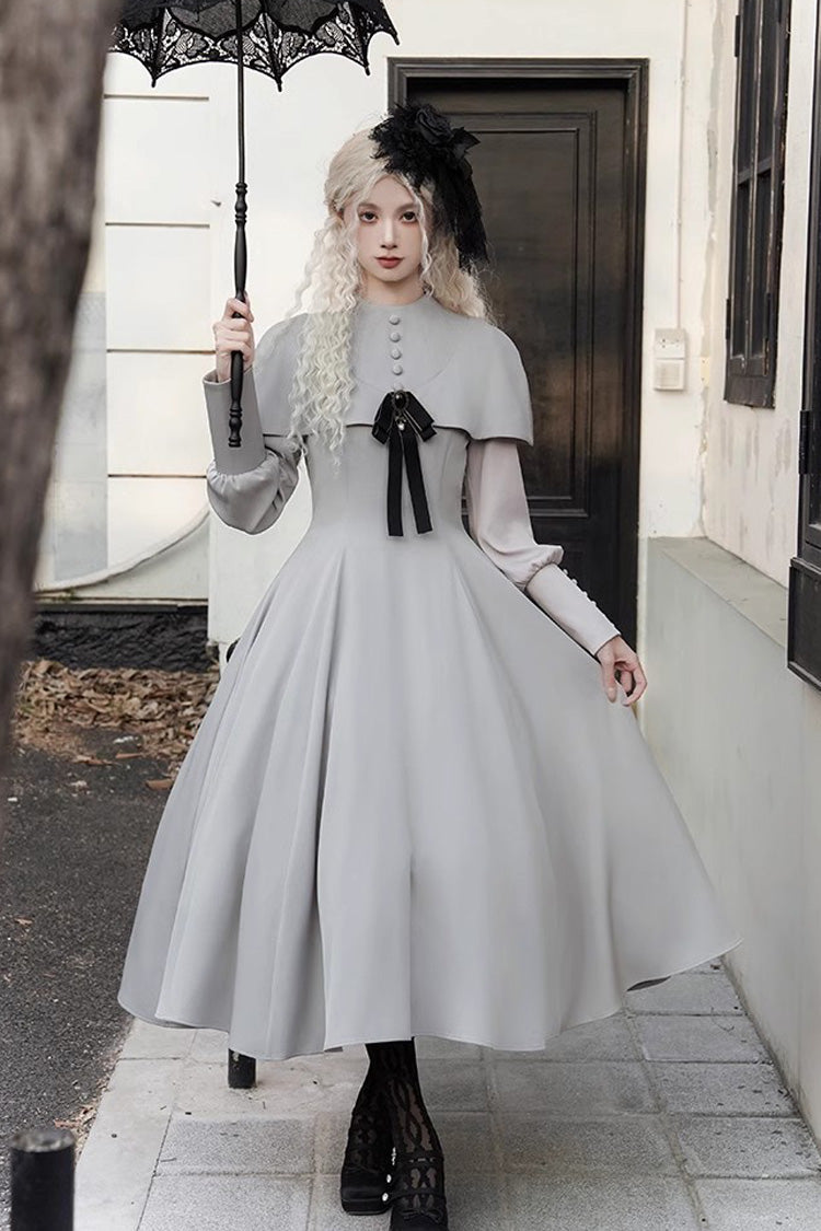 Grey [Thirteenth Evening] Long Sleeves Slim Gothic Elegant Lolita Dress - Product - 2