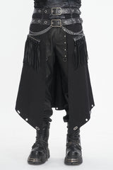 Black Irregular Double Belt Tassels Men's Gothic Skirt - Black - 1
