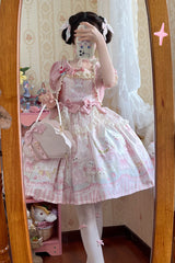 Rabbit Bear Wardrobe Print Ruffle Bowknot Sweet Lolita Dress 3 Colors - Product - 9