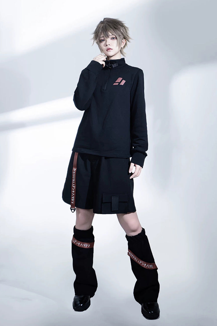 Black [Nameless Blade] Stand Collar Long Sleeves Gothic Prince Ouji Lolita Shorts Set - Product - 12