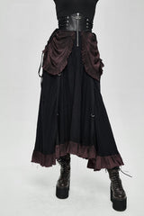Burgundy Printed Drawstring Steampunk Womens Half Skirt - Burgundy - 1