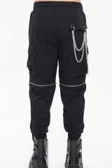 Black Punk Multi Pocket Skull Claw Metal Chain Decorative Zipper Wear More Men's Long Pants - Product - 2