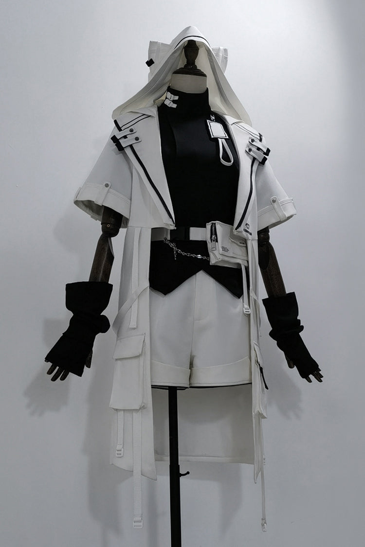 Black Functional Style Stand Collar Short Sleeves Ouji Fashion Prince Handsome Lolita Blouse - Product - 21