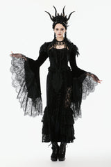Black Lace Spliced Velvet Long Flared Sleeves Floral Feather Women's Gothic Cape - Product - 8