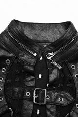 Black Stand Collar Zipper Decoration Hollow Womens Steampunk Short Cloak Jacket - Product - 8