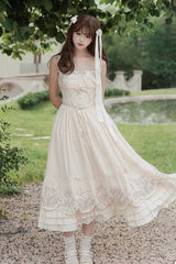 Apricot [Fantasy Butterfly] Triple-Layered Ruffle Embroidery Bowknot Lace Sweet Princess Lolita Jsk Dress - Product - 13