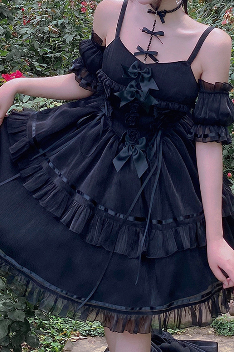 Black Angels Come Detached Hime Sleeves Ruffle Gothic Lolita Jsk Tiered Dress - Product - 5