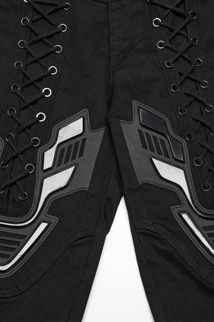 Black Lace-Up Strappy Big-pocket Women's Punk Leggings - Product - 5