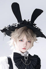 Black Rabbit Theater Jacquard Version Ouji Lolita Rabbit Ear Hat - Product - 3