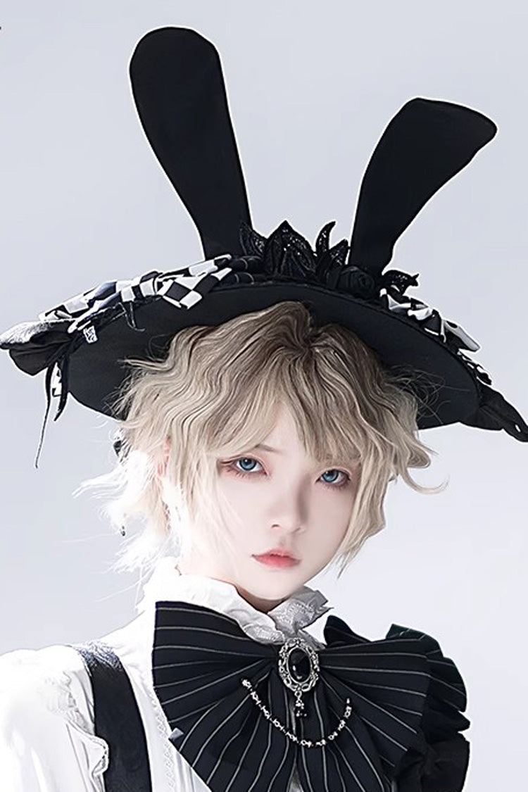 Black Rabbit Theater Jacquard Version Ouji Lolita Rabbit Ear Hat - Product - 3