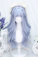 Sky Blue Sweet Lolita Gentle Curly Wig with Straight Bangs - Sky-Blue - 1