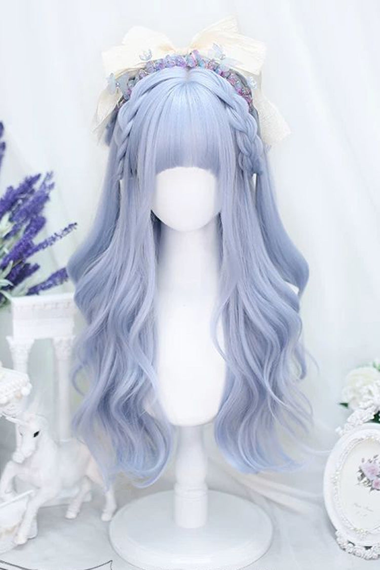 Sky Blue Sweet Lolita Gentle Curly Wig with Straight Bangs - Sky-Blue - 1