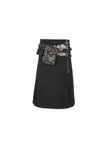 Black Tie-Dye Patchwork With Waist Bag Men's Gothic Skirt - Product - 8