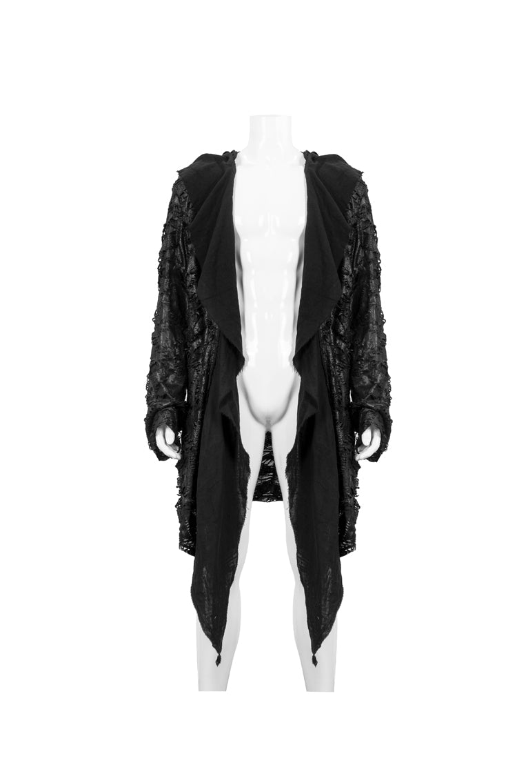 Black Irregular Sharp Corner Hem Tattered Knitted Stitching Design Four Seasons Casual Men's Punk Jacket - Product - 6