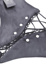Black Lace-Up Buckled Zippered Women's Punk Shiny PU Corset - Product - 14
