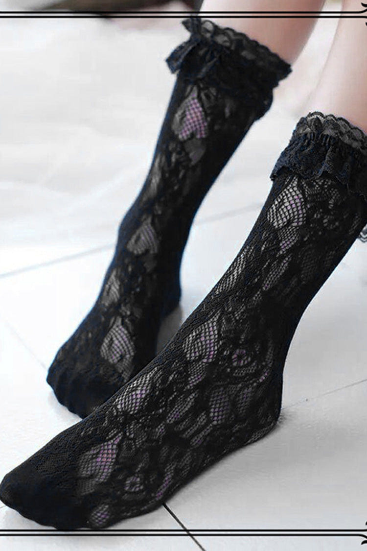 Lace Elegant Medium Classic Lolita Stockings 2 Colors - Black - 1