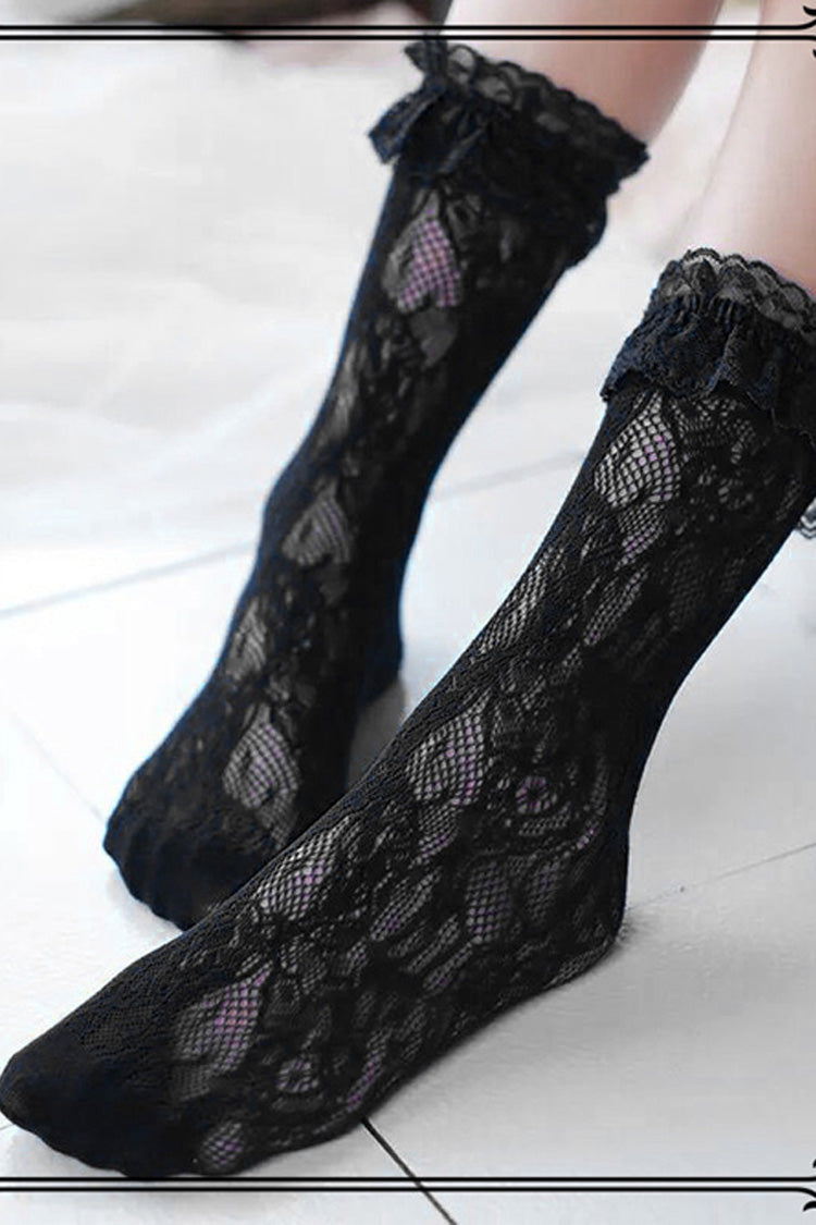 Lace Elegant Medium Classic Lolita Stockings 2 Colors - Black - 1